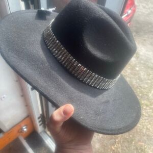 Black Fedora Hat with Rhinestone Band - Unbranded